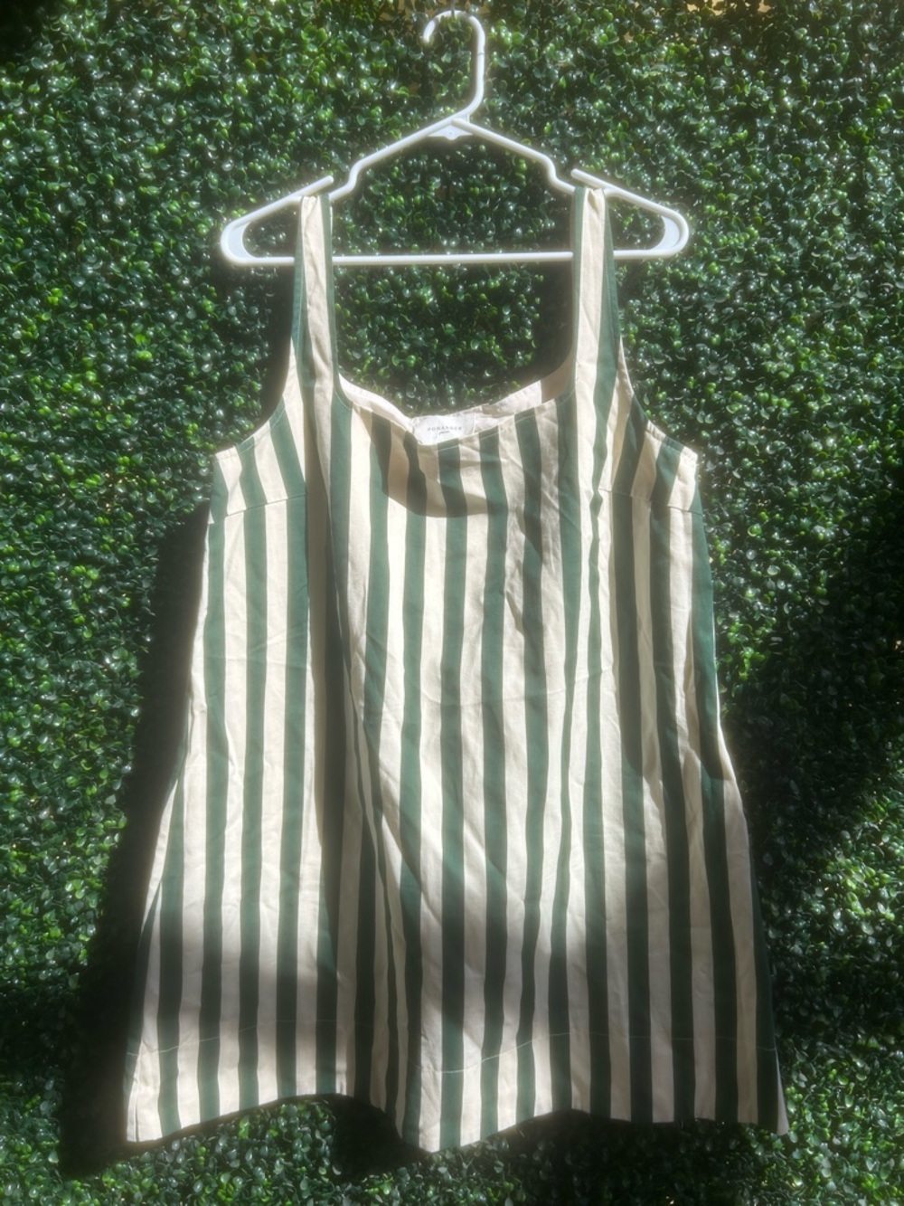 Pomander Place Green and Cream Striped Mini Dress